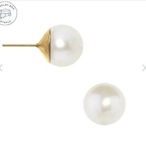 Gold and White Pearl Stud Earrings